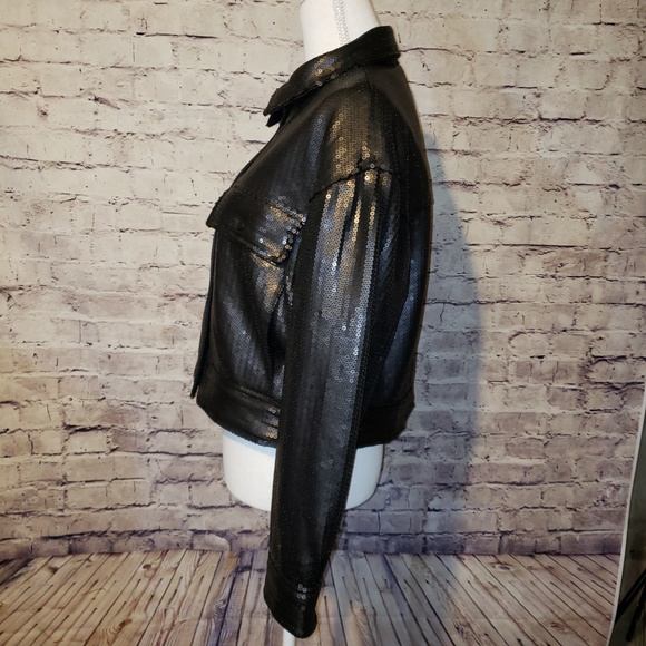 NWT Zara Black Sequin Moto Style Jacket Lined - Picture 5 of 8
